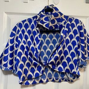 Fashion Nova Blue and White Patterned Crop Top